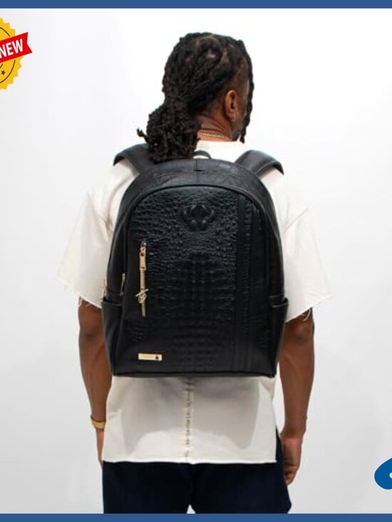 Large Vegan Leather Backpack Water-Resistant Travel Work Daily Use